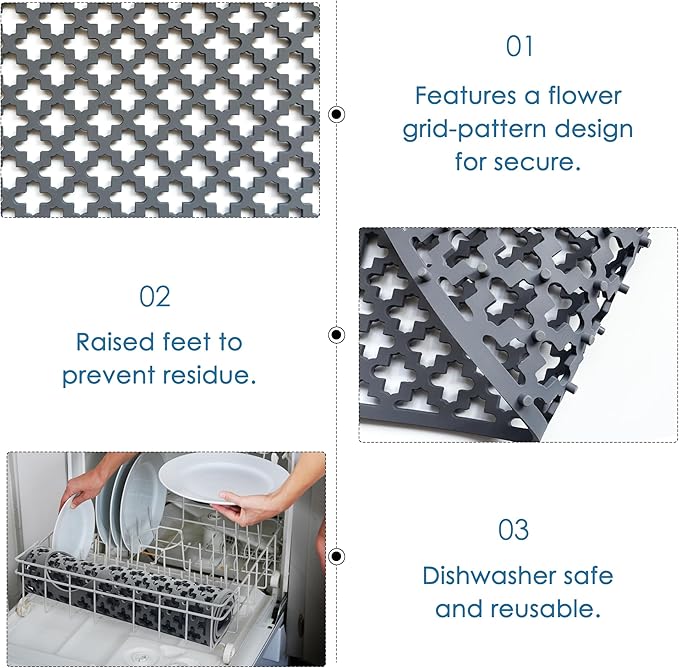 Flytime Silicone Kitchen Sink Protector Mat with Right & Left Drain, 28.35"x 14.37" Kitchen Snk Grid Accessory, Non-Slip Folding Heat-Resistant Mat for Bottom of Farmhouse Stainless Steel