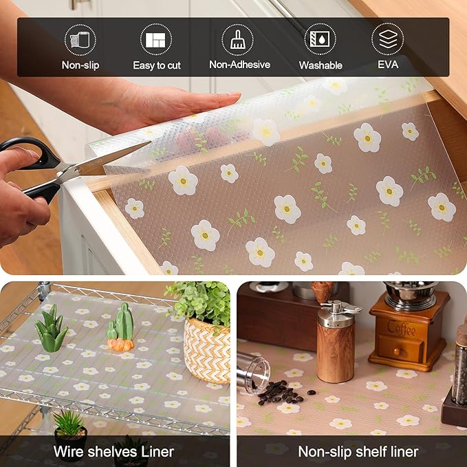 Cooyes Shelf Liner – Premium Non-Adhesive Cabinet & Drawer Liner for Kitchen – Waterproof Shelf Paper with Modern Pattern – Durable EVA Cabinet Mat – Easy to Cut （24" W x 240" L）