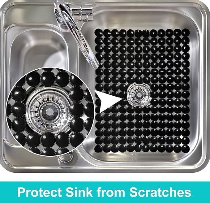 Coopay 2 Pack Kitchen Sink Mat Plastic Protect Mat PVC Eco-Friendly Kitchen Adjustable Stainless Steel/Porcelain Dish Drying Pad Protector for Bottom of Sink, 15 x 11 Inches (Black)
