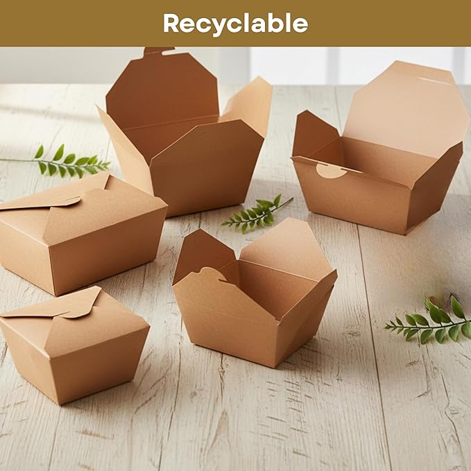Kraft Paper Take-Out Boxes, PFAS-Free, Grease Resistant, Durable Disposable Food Containers, Microwave/Freezer Safe, Stackable Paperboard for Meal Prep, Catering, Leftovers & Restaurants, 8.4x6.3x1.9