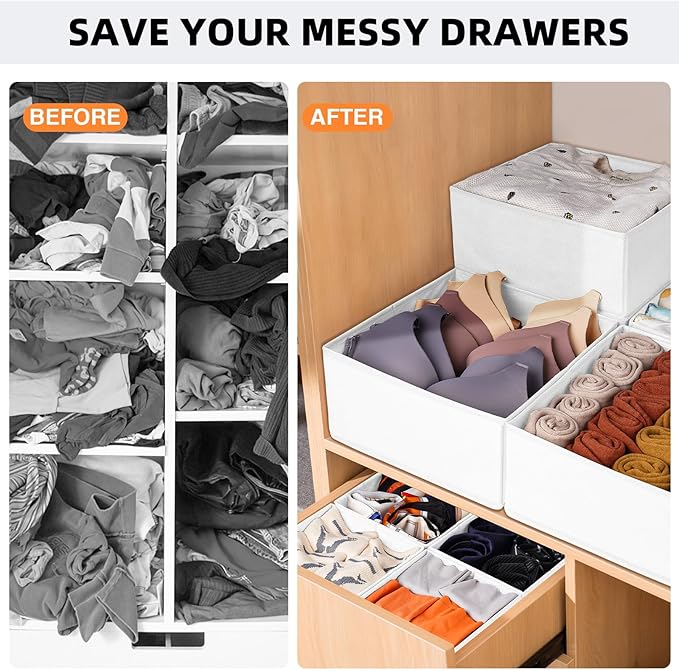 Criusia Closet Drawer Organizer Clothes, 15 Pack White Dresser Organizer for Baby Clothes, Fabric Drawer Dividers for Nursery Bedroom