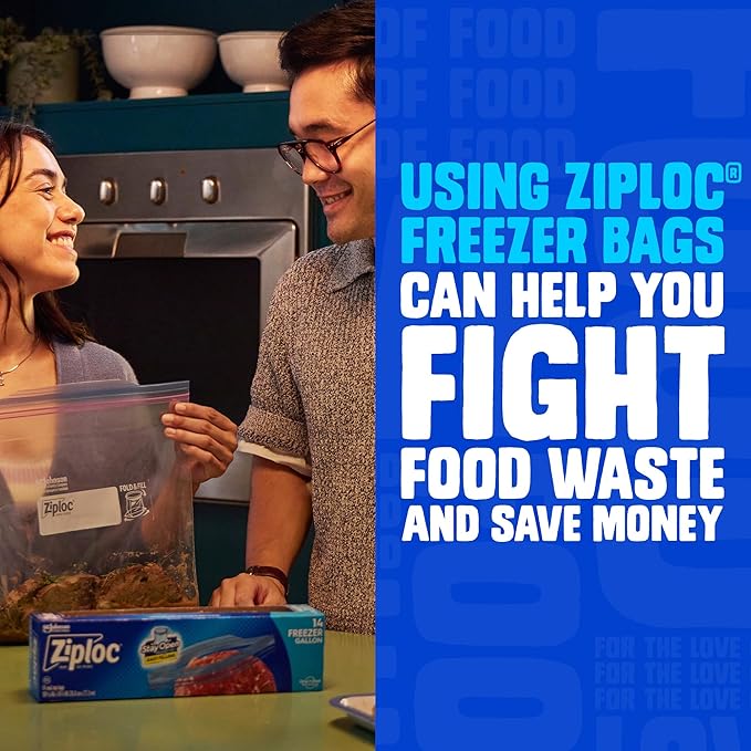 Ziploc Brand Gallon Freezer Storage Bags, Stay Open Design, Easy to Fill, 1 gal, 28 ct