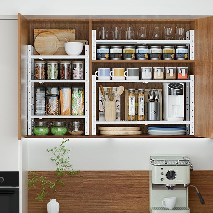 Expandable 16.5-27" W Metal Storage Rack, Shoe Rack with Borders. for Kitchen, Entryway, Closet or Office - Heavy-Duty Steel Construction