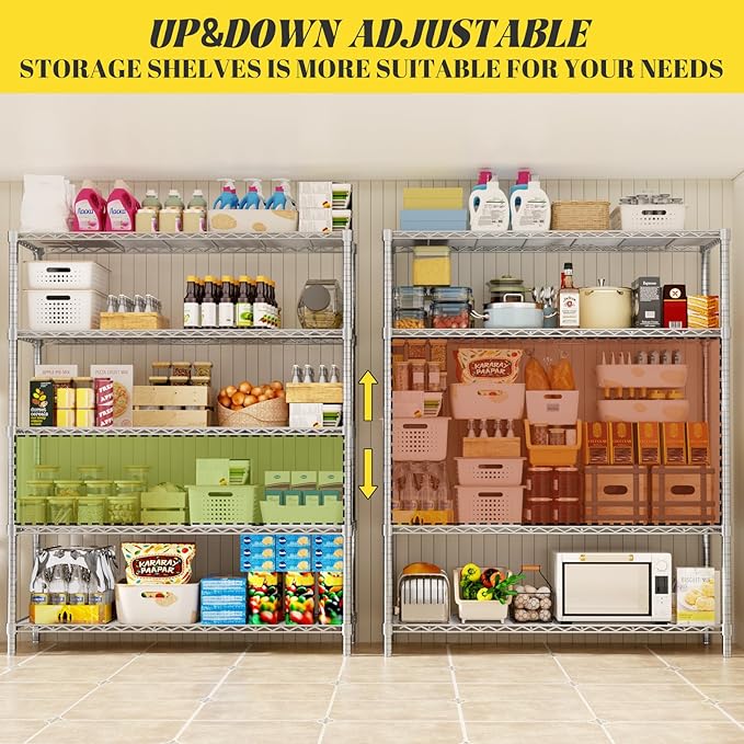 MODCART Storage Shelves, 48" L x 20" W x 72" H Heavy Duty Garage Wire Shelving Unit Loads 2000LBS, 5-Tier Adjustable Metal Industrial Utility Shelf Rack for Kitchen, Laundry Room, Basement