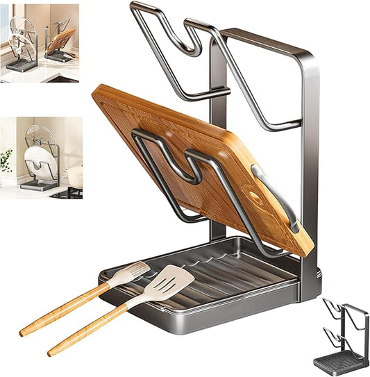 Kitchen Pot Lid Storage Rack, Pot Lid Organizer with Removable Drip Tray & U-Shaped Holder - Space-Saving Countertop & Stove Top Organizer, Perfect for Home Chefs