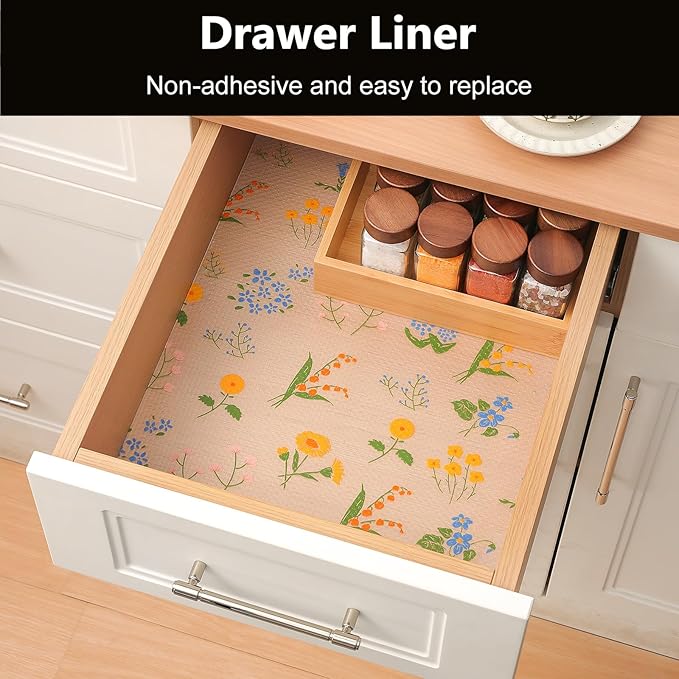 INNOLITES Shelf Liners for Kitchen Cabinets Non-Adhesive Drawer Liner with Floral, Waterproof Durable Easy to Clean, for Refrigerator, Shelves (Colorful Floral, 17.7" x 360")