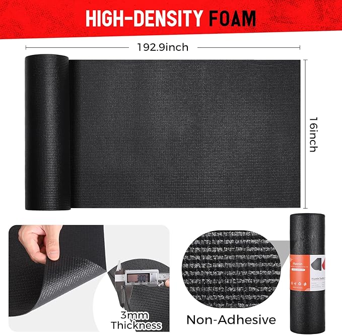 Tool Box Liner Foam Shelf Liner,Toolbox Drawer Liner Foam Mat Thickened Durable Non Slip Pad for Protecting Tools,Kitchen Cabinets,Garage, Work Surfaces,Shelves, 16" W x 193" L, Black