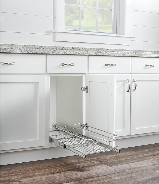 Rev-A-Shelf Kitchen Cabinet Pullout Shelf and Drawer Organizer Slide Out Pantry Storage Basket in Multiple Sizes, 8.5 x 18 In, 5WB1-0918CR-1