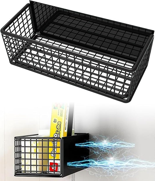 Winbell Magnetic Basket Fridge Organizer Wire Bins Pencil Holder Whiteboard Accessories Home Kitchen Organization (Black-High)