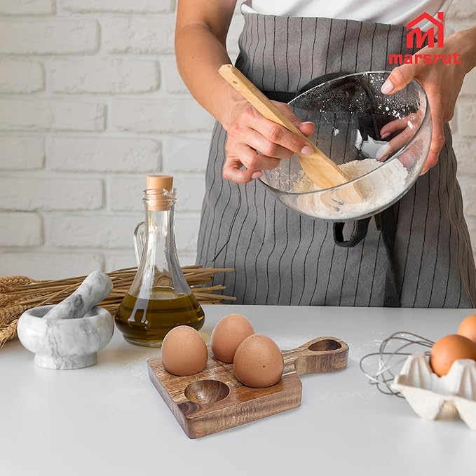 Wood Egg Tray, Wooden Deviled Egg Board Platter Holder, Reversible Display Stackable Organizer, Small Rack Storage Dish Plate for Serving Christmas Charcuterie Fridge Countertop Home Kitchen (4 Holes)