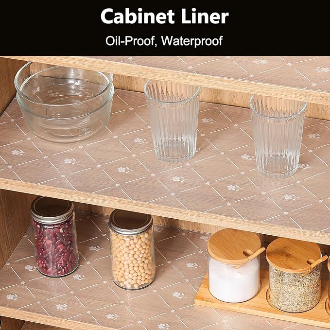INNOLITES Kitchen Cabinet Shelf Liner, Non-Adhesive Refrigerator & Drawer Liner, Waterproof EVA with Floral, Easy to Clean & BPA-Free (White Daisy, 17.7" x 360")