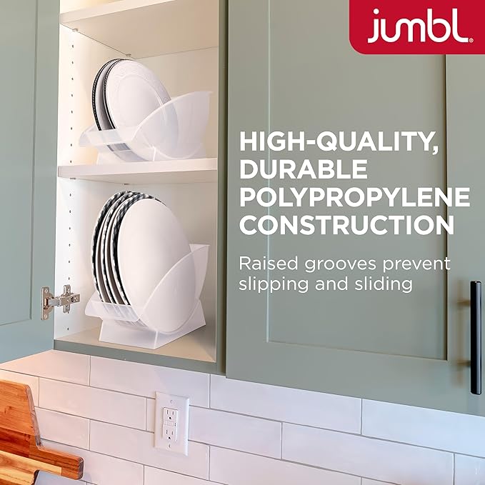 Jumbl 10-Inch Veritcal Salad Plate, Dessert Plate Holder, Cabinet Space Saver and Organizer, Plastic Plate Cradle pefect for small cabinet storage, RV's, apartments. Comes with 1 Cradle