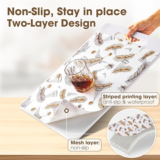 ALIUNI Drawer and Shelf Liner, Non-Slip Kitchen Cabinet Liners Non-Adhesive Thick Strong Grip Waterproof Washable Mats Protect Dresser Shelves Cupboard Bathroom Cabinets, Feather, 12 in X 20 FT