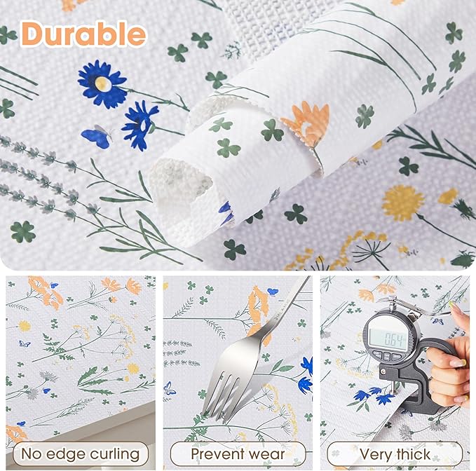 ALIUNI Drawer and Shelf Liner, Non-Slip Kitchen Cabinet Liners Non-Adhesive Thick Strong Grip Waterproof Washable Mats Protect Dresser Shelves Cupboard Bathroom Cabinets, Flower, 12 in X 10 FT