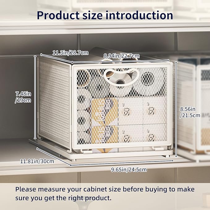 Pull Out Cabinet Organizer,Metal Carbon Steel and Silent sliding Design,Heavy Duty Cabinet Slide Out Shelves for Storing and Organizing Bathrooms, Kitchens, Bedroom 11.8" D*9.6" W*8.4" H