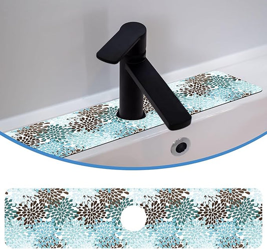 Faucet Mat Splash Guard Colorful Rain Drop, Soft Diatom Mud Material, Strong Water Absorption, Non-slip,Easy to Clean for Bathroom, Kitchen 23.5"X5.5"