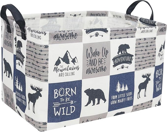 Sanjiaofeng Rectangular Kids Basket Kids Storage Bins,Gift Basket Organizer.Waterproof PE Coating Storage with Handles.Clothers,Toys,Books,Kid's Gifts Storage. (Bear) …