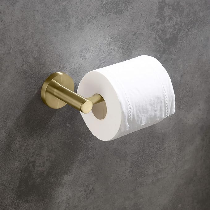 KIBI Toilet Paper Holder and Towel Ring Set | Brushed Gold Bathroom Hardware Set, Wall Mounted Hand Towel Holder and Towel Hanger | Solid Brass Construction, C-KBA14-2-2