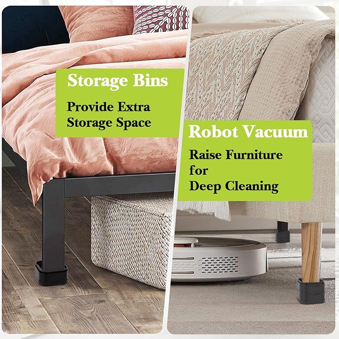 24 Pack Furniture Risers 1,2 or 3 Inch, Adjustable Bed Risers Heavy Duty For Table Desk Couch Chair Sofa Cabinet Bed Legs Dorm, Square Stackable Bed Raisers Blocks Lift Height 1", 2" or 3", Black