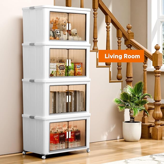 3 Tier 324 Qt Plastic Storage Bins and Boxes Organizer - Stackable Storage Bins with Lids for Bedroom, Bathroom, Laundry Room, Living Room, Office, Camping - Foldable Containers