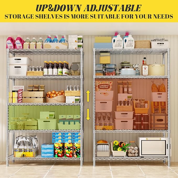 MODCART Storage Shelves, 4 PCS 36" L x 14" W x 72" H Heavy Duty Garage Wire Shelving Unit Loads 1750LBS, 5-Tier Adjustable Metal Industrial Utility Shelf Rack for Kitchen, Laundry Room, Basement