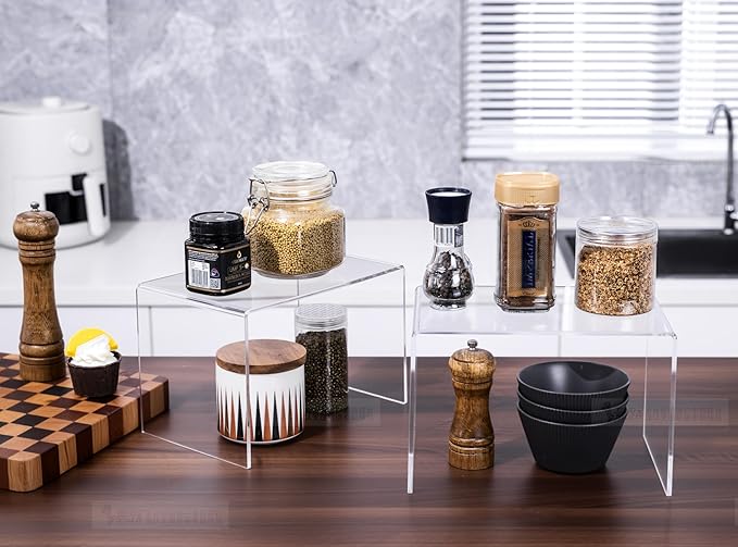 CLAY TONIC Durable 1-Pack Large Clear 5mm Thick Acrylic Display Risers for Kitchen Organizer and Storage,Display Food, Pantry Cabinet Shelf, Retail Display (1, 10.5x7x7 Inch)