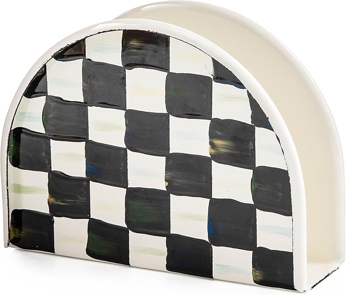 MACKENZIE-CHILDS Cocktail Napkin Holder, Kitchen Napkin Holder for Table and Countertop, Black-and-White Courtly Check