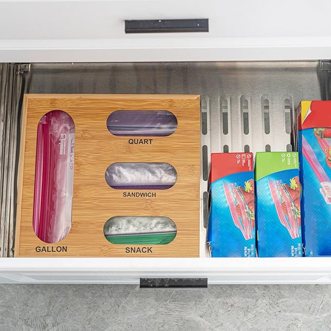 Storage Bag Organizer - 4 in 1 Holder Reusable | Bag Storage Organizer - for Gallon Quart Sandwich Snack Cabinet Closet Bathroom