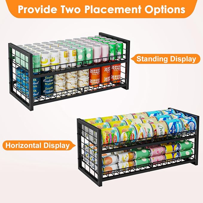 JKsmart 2-Tier Stackable Can Organizer, Extra-Long Can Rack for Pantry Storage, Adjustable Can Dispenser Holds Up to 64 Cans, Super Sturdy Holders for Various Canned Food Snacks Soda