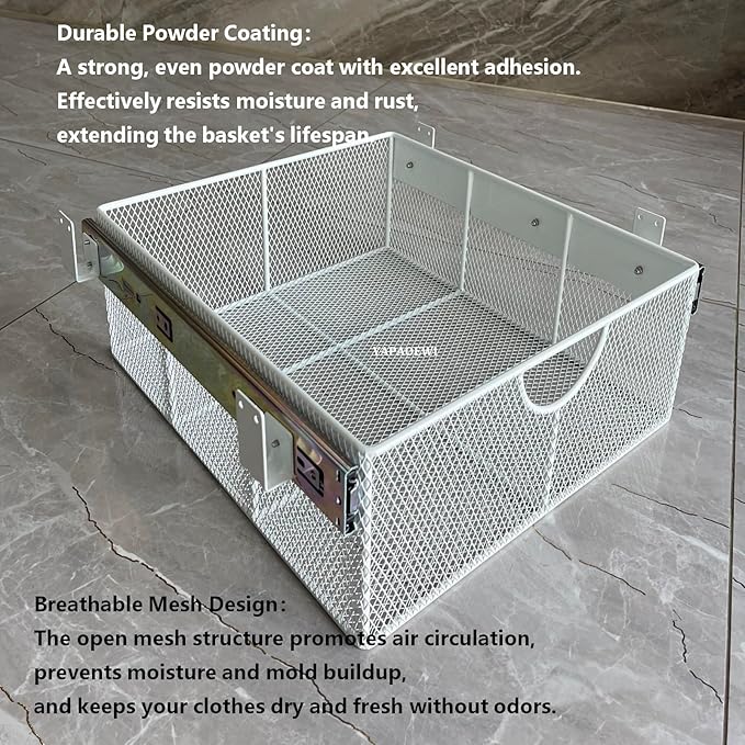 Pull Out Closet Drawer for Clothes | Sliding Wire Basket for Wardrobe Cabinets | Roll Out Storage Organizer | Side Mounting | for Home, Kitchen,Pantry