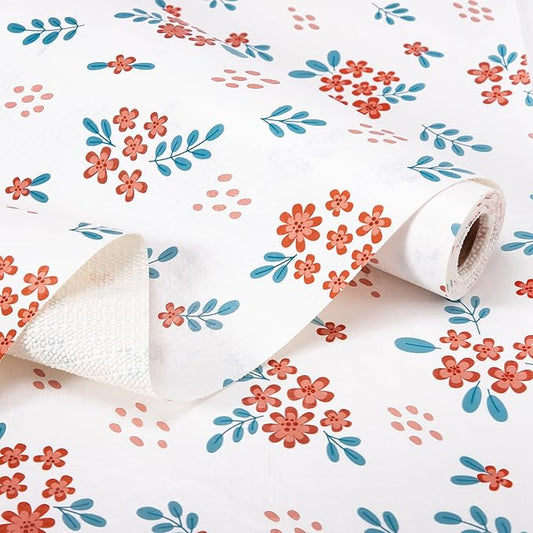 RAY STAR Shelf Liner, 12 Inch x 10 Feet Non Adhesive Red Floral Kitchen Cabinet Liner for Pantry Drawer Vanity, Strong Grip Non Slip Waterproof, Shelf Liners for Kitchen Cabinets Cupboard