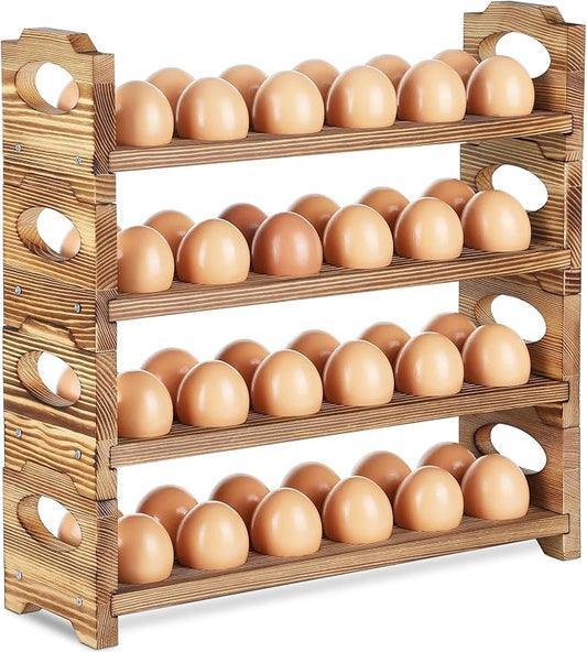 AOOHOOA Wooden Egg Holder with 4 Layers/48-Hole, Stackable Wood Egg Rack Countertop with Handle, Stores Chicken/Duck/Quail/Turkey/Easter Eggs