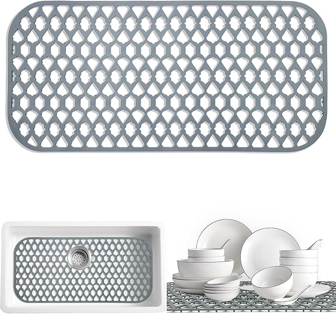 SAMSIER Sink Protectors for Kitchen Sink, Kitchen Sink Accessory - Silicone Mats Grid for Stainless Steel Strainer Bottom of Farmhouse Porcelain sinks (30”x14”)