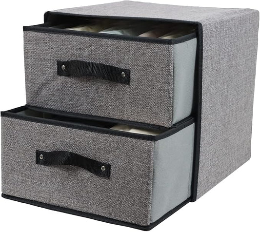 Linen Closet Organizer and Storage, Fabric Storage Drawer Organizer with 2 Drawers for Underwear, Sock, Bra, Small Items, 121212 INCH (Gray)