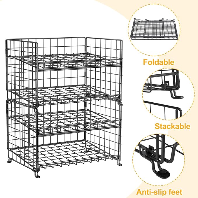 Adjustable Rack Organizer, Stackable 2-Tier Storage for Kitchen Pantry Cabinet, Can Holders for Food, Multifunctional Dispenser for Snacks Soda-3 Pack