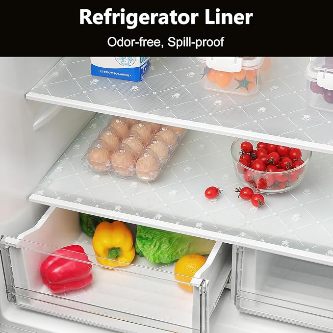 INNOLITES Kitchen Cabinet Shelf Liner, Non-Adhesive Refrigerator & Drawer Liner, Waterproof EVA with Floral, Easy to Clean & BPA-Free (White Daisy, 17.7" x 197")