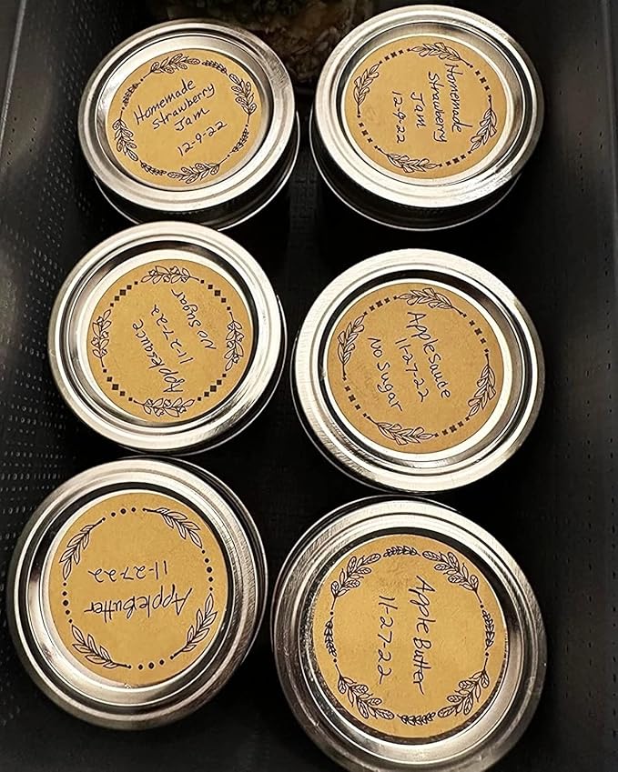 500pcs 2" Label Stickers for Jars and Lids, 4 Different Wreath Designs, Kraft Labels Christmas Gift Tags Stickers for Pantry, Mason Jars, Canning, Bottles