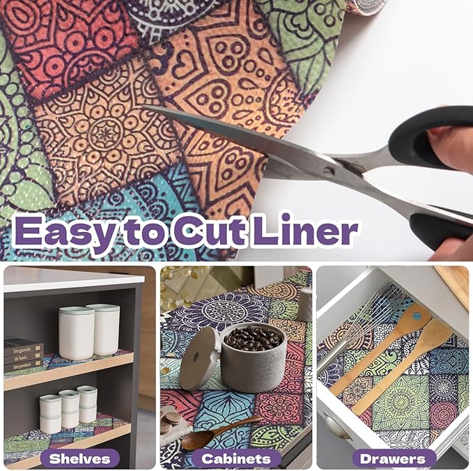 Quttisay Drawer and Shelf Liner for Kitchen Cabinets Non-Adhesive Drawer Liner,Non Slip Waterproof Cabinet Liner,Easy to Clean Strong Grip Kitchen Liner for Cupboard,Dresser,Shelves (12In x 16.4FT)
