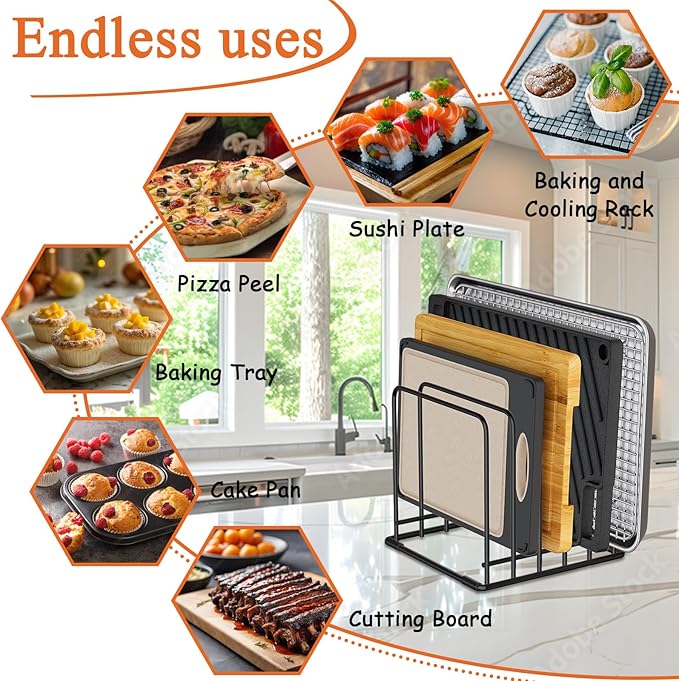2-Pack Dish Rack & Cutting Board Organizer – 5-Tier Metal Rack for Cutting Boards, Bakeware, Trays – Space-Saving Kitchen Storage, Rust-Resistant Dish Organizer for Cabinets, Countertops & Pantry