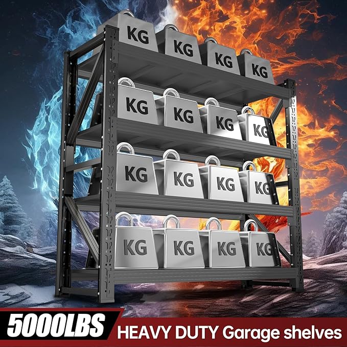 60" W Storage Shelves, 4 Tier Metal Garage Shelving Units, 5000LBS Heavy Duty Adjustable Shelf, Garage Storage Rack, Industrial Shelving for Shop, Warehouse,60" W x 24" D x 79" H