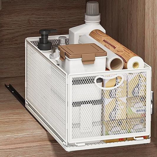Pull Out Cabinet Organizer,Metal Carbon Steel and Silent sliding Design,Heavy Duty Cabinet Slide Out Shelves for Storing and Organizing Bathrooms, Kitchens, Bedroom 15.7" D*9.6" W*8.4" H