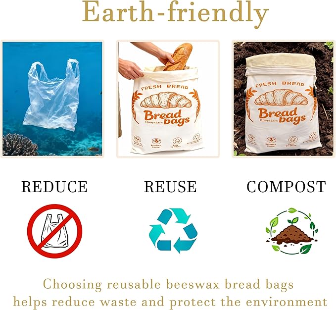 2pc- Beeswax Bread Bags for Homemade Bread & Sourdough – XL Eco-Friendly, Food-Safe Reusable Food Storage Bag to Keep Loaves Fresh Longer – Sustainable, Freezer Sourdough Container, Double Lock