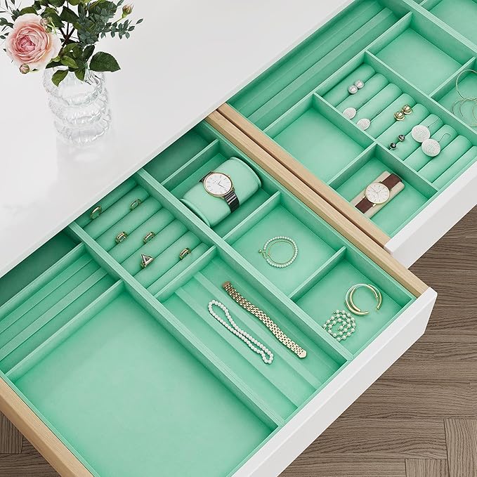 VaryPaper 15.7" x 78.7" Self Adhesive Mint Green Velvet Felt Liner Flocking Drawer Liner Soft Fabric Peel and Stick Felt Velvet Wallpaper for Bedroom Green Contact Paper for Cabinet Jewelry Box Crafts