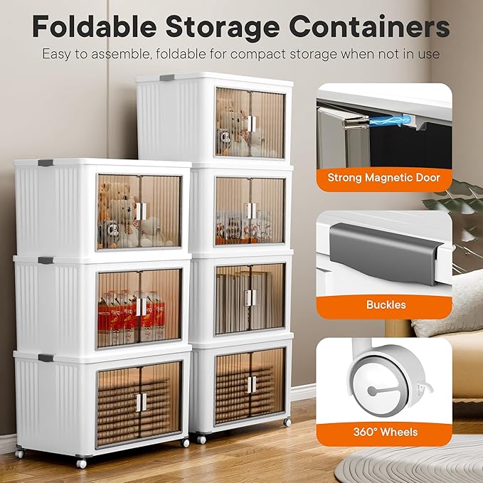 4 Tier 432 Qt Plastic Storage Bins and Boxes Organizer - Stackable Storage Bins with Lids for Bedroom, Bathroom, Laundry Room, Living Room, Office, Camping - Foldable Containers