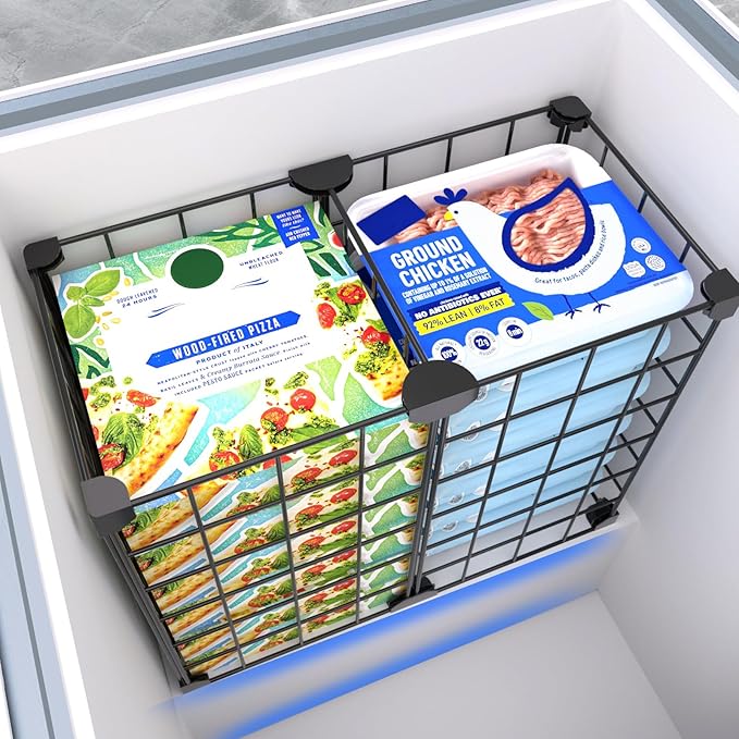MASHDE Freezer Organizer Bins, Freezer Dividers for Deep Chest Freezer Compressor Area, Black Wire Basket Shelf for Food Storage Kitchen Refrigerator Organization (Medium)