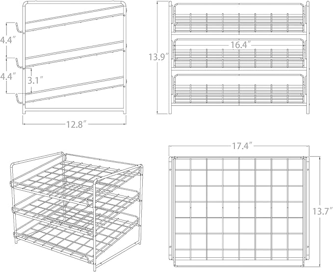 FixtureDisplays® Stackable Can Rack Organizer, Stackable Potato Chip Bag Storage Dispenser for Kitchen Cabinet or Pantry, Black 17.35" Wide x 12.8" Deep x 14" Tall 10145-NPF