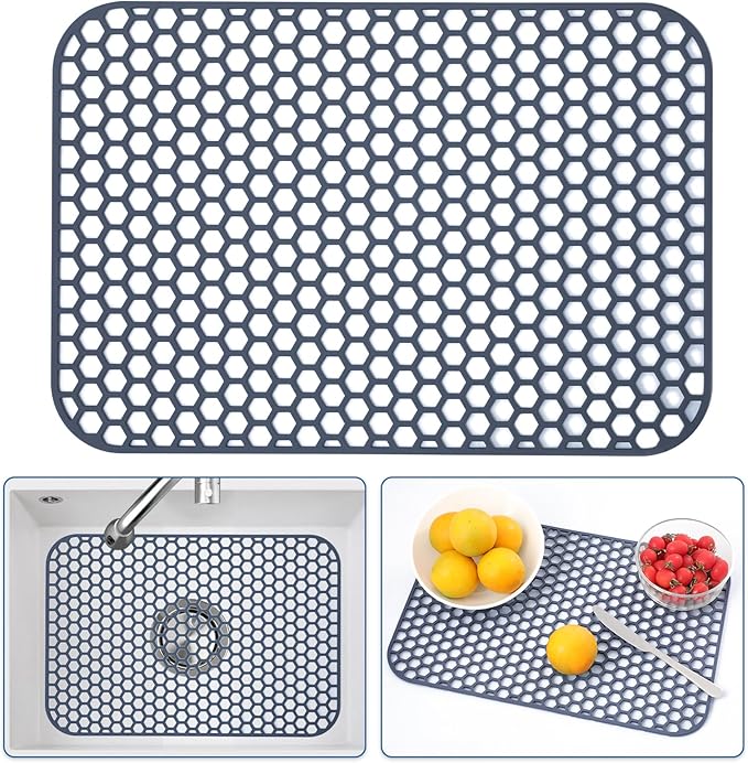 Bestjing Silicone Sink Protector for Kitchen Sink - 18.3''x12.5'' Kitchen Grid Accessory, Non-slip Heat Resistant Grid Dry Mat for Bottom of Porcelain Stainless Steel, Dishwasher Safe