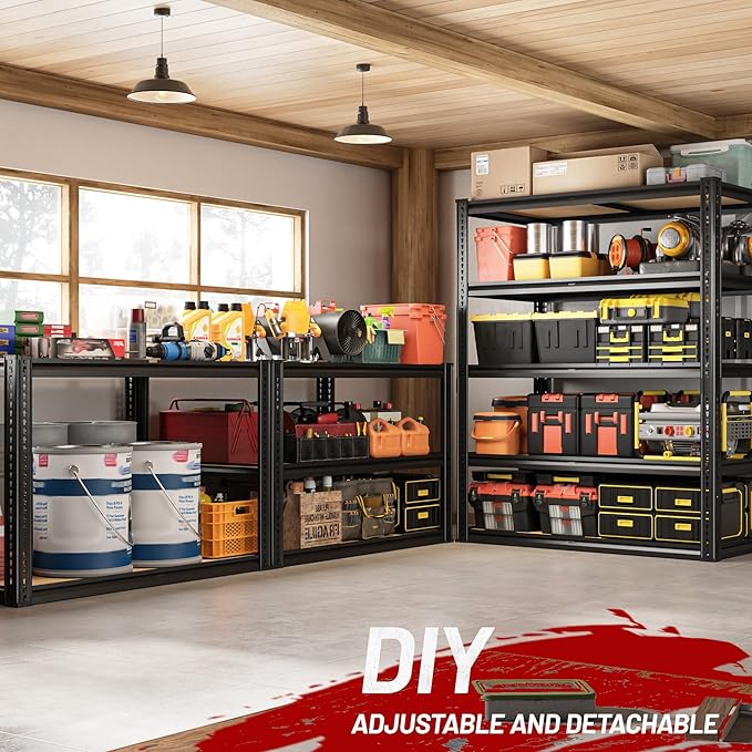 2250LBS Storage Shelves Heavy Duty 5 Tier Garage Storage Shelving, Adjustable Metal Shelving Unit Utility Rack Shelf for Warehouse, Pantry, Closet, Kitchen 72" H x 35.56" W x 16" D, Black