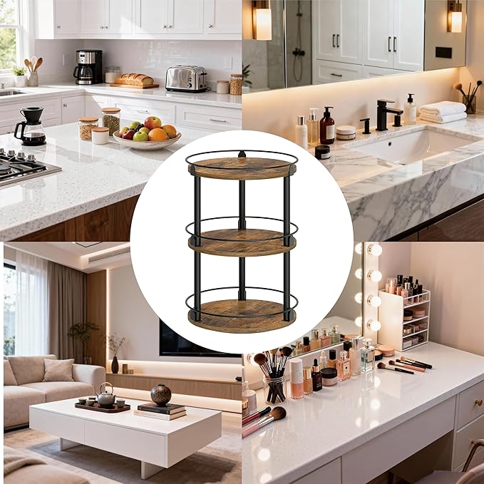 Rotating Spice Rack,Rotates Smoothly,Aesthetically Pleasing Durable,Lazy Susan Organizer for Kitchen Countertops, Bathrooms, Dressing Tables,Coffee Tables, and Other Locations (Three)