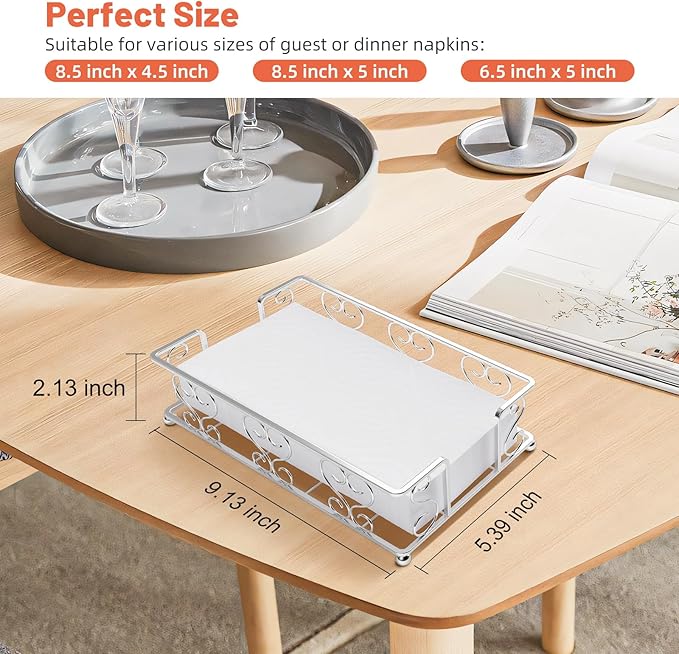 Napkin Holder & Guest Towel Tray - Stainless Steel Disposable Paper Towel Dispenser for Bathroom, Table, Kitchen Countertop, Dinner Table, Vanity